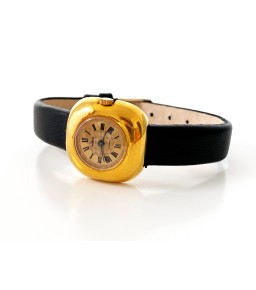 Gold watch with black...